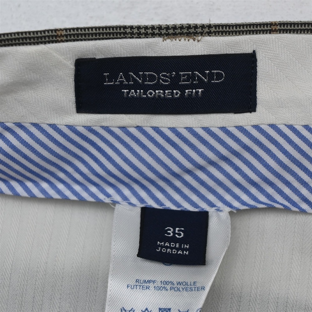 Lands End 36x34 Brown Glenn Check 100% Wool Tailored Cuffed Dress Mens Pants - Picture 6 of 9